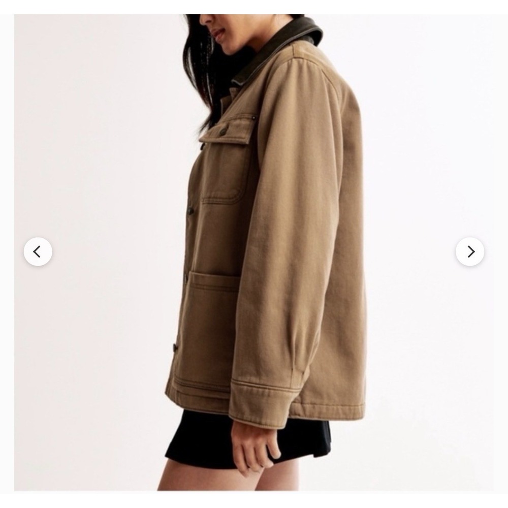 Abercrombie & Fitch Barn Jacket Size Large 90s Brown Canvas Chore Coat Collar - Picture 13 of 13